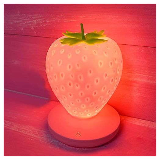 Strawberry Night Light, Cute Silicone Strawberry Lamp, LED Cute Night Light, Bedside Color Changing Lamp, 3 Modes Touch for Birthday, Christmas