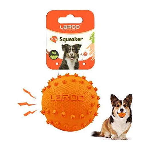 LaRoo Squeaky Dog Ball Toy, Durable Natural Rubber Squeaker Ball Floating Throwing Training, Teeth Cleaning Chew Toy for Pet Small Medium Large Dogs (6.5CM Orange)