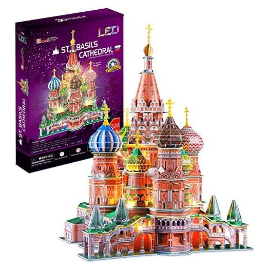 CubicFun LED Russia Cathedral 3D Puzzles for Adults Kids, St.Basil's Cathedral Architecture Building Church Model Kits Toys for Teens, 224 Pieces