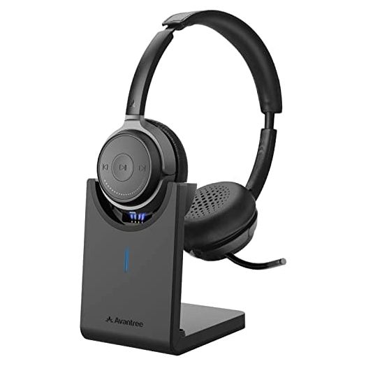 Avantree Alto Clair aptX HD Bluetooth 5.0 Headset with Microphone, Mute Function, Clear Talking, Hi-Fi Music, Low Latency, Wireless Headphones with Charging Base for Computer, PC, Laptop, Skype, TV
