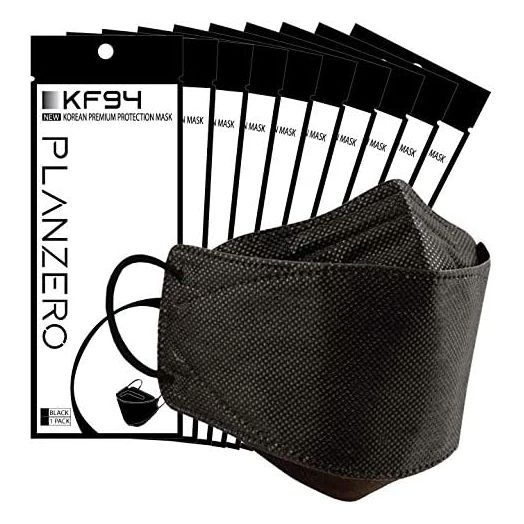 Filters (KF94 Certified) Face Mask (Made in Korea) Respirators Protective Disposable Safety Dust Covers (Adults) Individual Package (Black) (10 Pack)