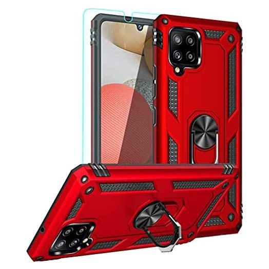 YZOK for Galaxy A42 5G Case,Samsung A42 5G Case,with HD Screen Protector,[Military Grade] Ring Car Mount Kickstand Hybrid Hard PC Soft TPU Shockproof Protective Case for Samsung Galaxy A42 5G (Red)