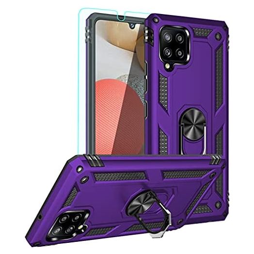 YZOK for Galaxy A42 5G Case,Samsung A42 5G Case,with HD Screen Protector,[Military Grade] Ring Car Mount Kickstand Hybrid Hard PC Soft TPU Shockproof Protective Case for Samsung Galaxy A42 5G (Purple)