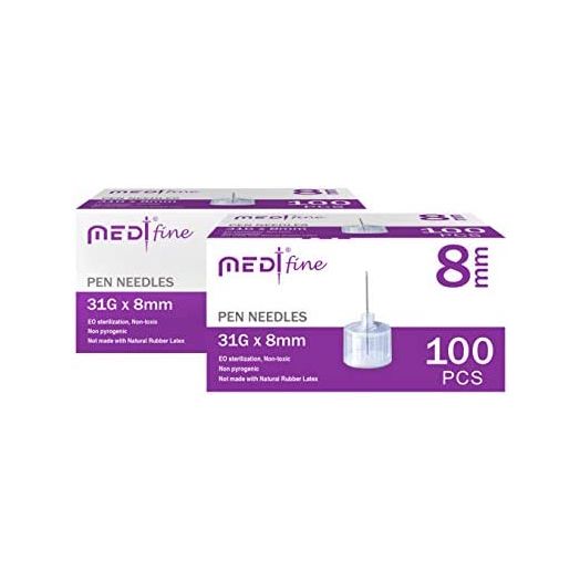 MedtFine Insulin Pen Needles 31G 8mm (5/16") 200 Pieces (2x100)