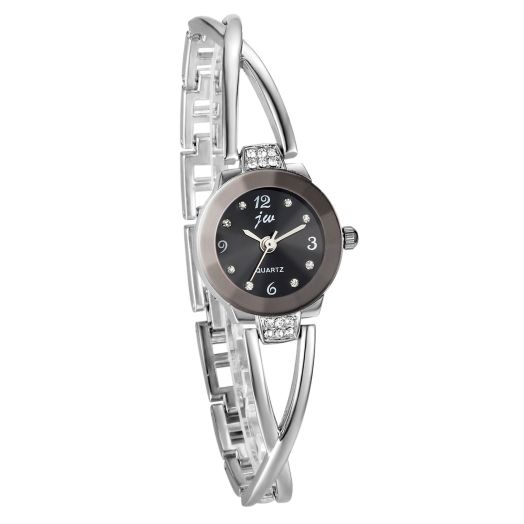 JewelryWe Womens Bracelet Watch Silver/Gold Tone Stainless Steel Round Dial Rhinestone Studded Bangle Watch
