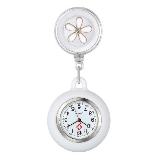 Avaner Retractable Nurse Watches Clip-on Hanging Fob Watches Cute Flower Pattern Lapel Watches for Nurses Doctors with Silicone Cover