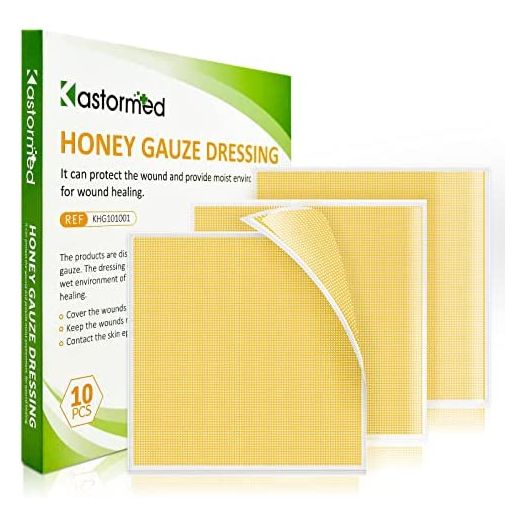 Honey Gauze Dressing, Manuka Honey Wound Care, Medical Grade Honey Patches for Faster Wound Care, Burn Dressing, Sterile 4'' x 4'' (Pack of 10)