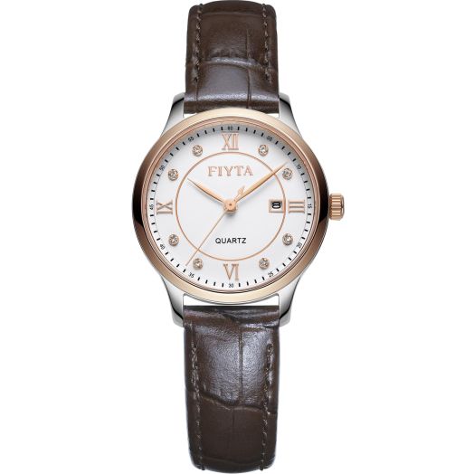 Classic Series Watch Woman's Quartz Watch Date Display Female Casual Wrist Watch with Brown Leather Strap White dial