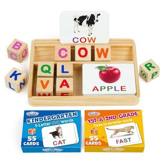 BenBen Educational Toys, Montessori Toys for 3 4 5 6 Years Old Kids, 110 Flash Cards CVC Word Builder, Alphabet Learning Toys, Matching Letters Spelling Games, Gift for Preschool Kindergarten