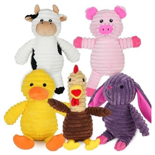 PrimePets Dog Toys, 5 Pack, Plush Dog Squeaky Toys, Assortment Value Bundle Animal Pet Toy for Small Medium Large Dogs, Stuffed Puppy Chew Toy, Cute Dog Gift Toys