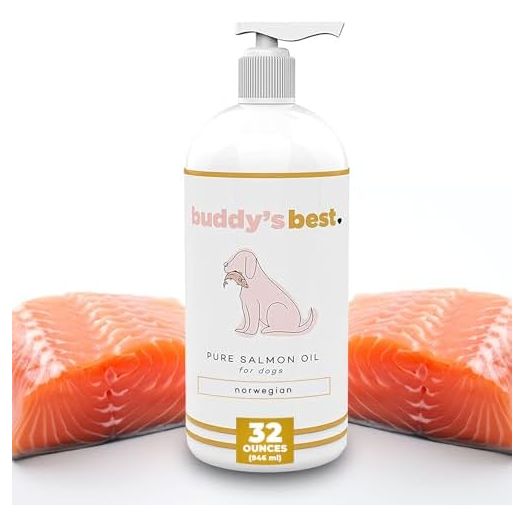 Buddy's Best, Salmon Oil for Dogs - 100% Pure Norwegian Virtually Odorless Fish Oil - Omega-3 Supplements for Dogs & Cats - Promotes Healthy Skin and Coat - Dog Food Oil in Pump Bottle (32 oz)