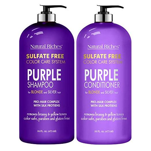 Natural Riches Purple Shampoo and Conditioner Set, Sulfate Free, for Blonde Hair
