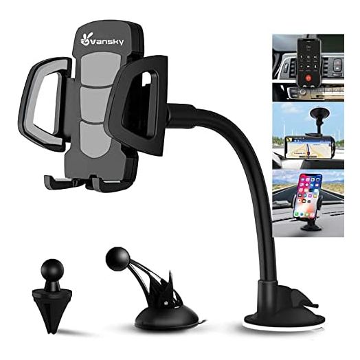 Car Phone Holder Mount, Vansky 3-in-1 Universal Cell Phone Holder Car Air Vent Holder Dashboard Mount Windshield Mount for iPhone 12 11 X XR 7/7 Plus, Samsung Galaxy S9 LG Sony and More