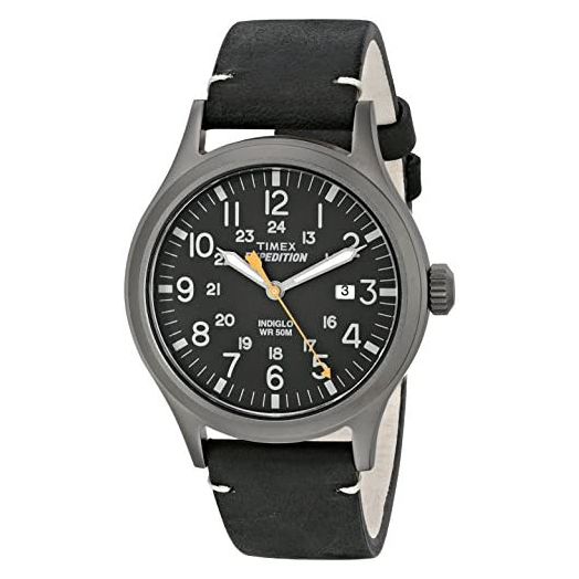 Timex Men's TW4B01900 Expedition Scout 40 Black Leather Strap Watch