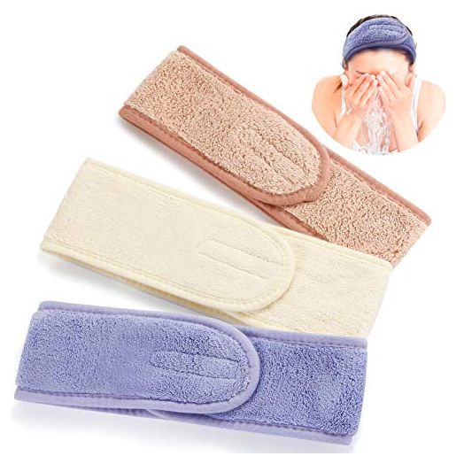 Spa Facial Headband, 3 Pcs Adjustable Makeup Head Wrap with Magic Tape, Sweat Hair Towel for Sport, Face Wash and Shower