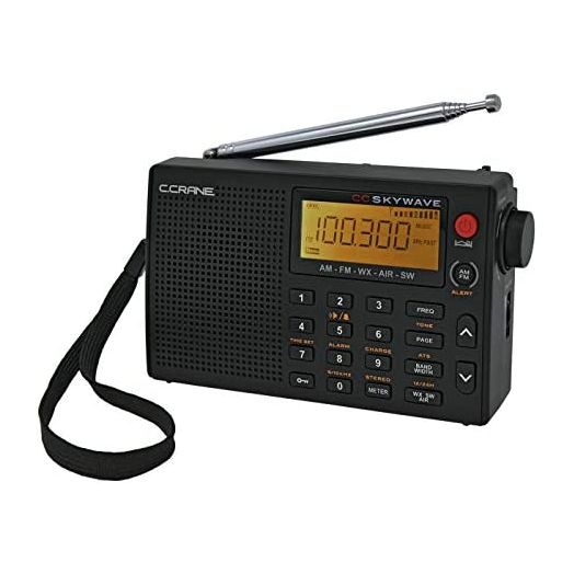 C Crane CC Skywave AM, FM, Shortwave, Weather and Airband Portable Travel Radio with Clock and Alarm