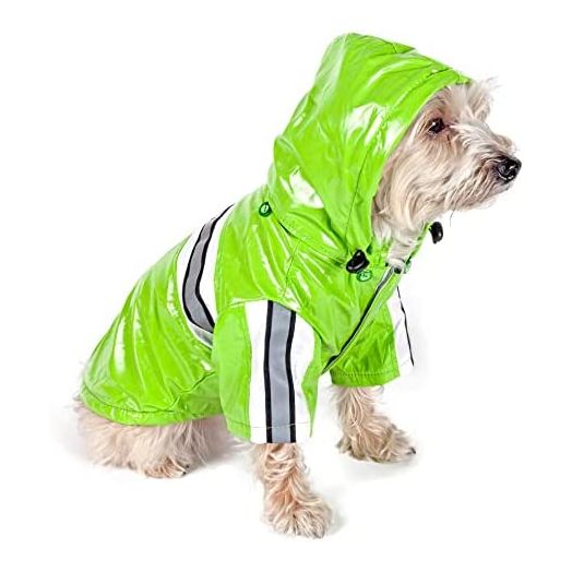 Pet Life Reflecta-Glow Reflective Waterproof Dog Raincoat with Removable Hood, MD, Green