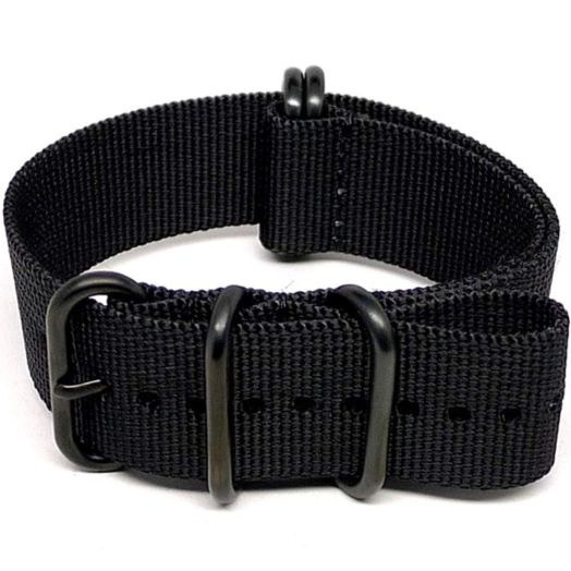 Da Luca Ballistic Nylon Military Watch Strap - Black (PVD Buckle) : 24mm