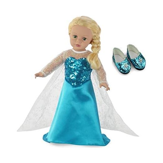 Emily Rose 18 inch Doll Clothes | 18" Doll Princess Costume Dress Outfit with Sparkly Snowflake Shoes! - Elsa Inspired | Fits Most 18-in Dolls