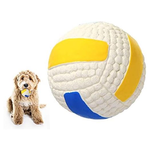Squeaky Rubber Latex Dog Toy for Small Medium Large Dogs Bouncing Interactive Fetch and Play Floats on Water for Soft Chewer (Large, Volleyball)