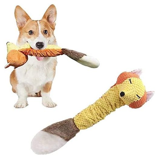 Dog Toy Plush Durable Small Dog Toys Low Stuffing Interactive Dog Plush Toys W/Squeaker Puppy Chew Toys Reduces Boredom (Medium, Fox)