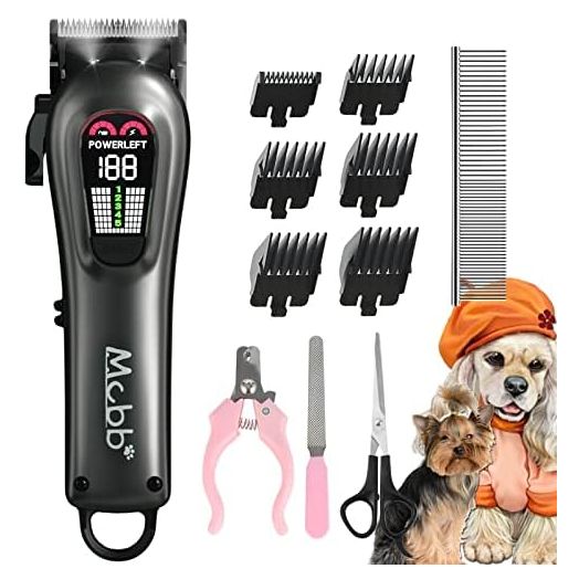 Dog Clippers- Low Noise Dog Grooming Kits 5-Mode Heavy-Duty Dog Clippers for Grooming with LED Display,Rechargeable Dog Grooming Kits, Auxiliary Light,Cordless Pet Grooming Tool