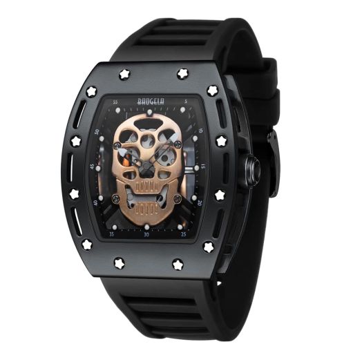 MF MINI FOCUS Men Watches Unique Tonneau Skeleton Skull Watch (Waterproof/Super Luminous/Calendar) Silicon Band Fashion Cool Watch for Men