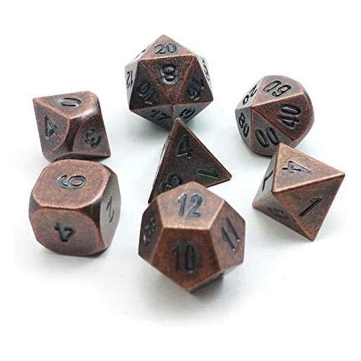 Bescon Antique Copper Solid Metal Polyhedral D&D Dice Set of 7 Old Copper Metal RPG Role Playing Game Dice 7pcs Set