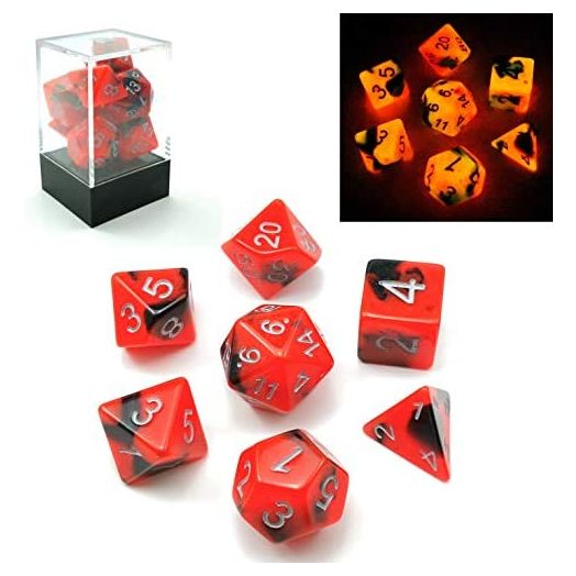 Bescon Two-Tone Glow-in-The-Dark Polyhedral Dice Set HOT Rocks, Luminous RPG Dice Set d4 d6 d8 d10 d12 d20 d% Brick Box Pack