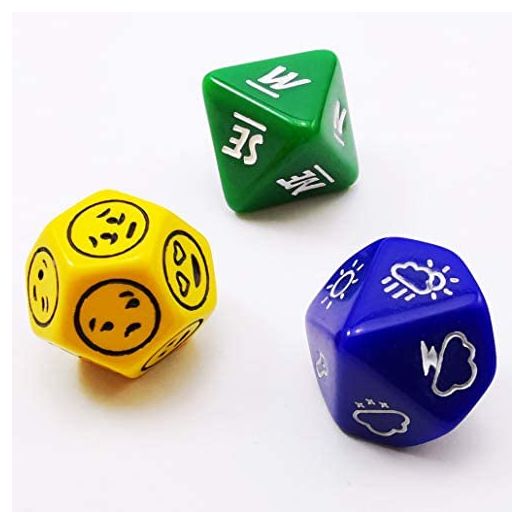 Bescon's Emotion, Weather and Direction Dice Set, 3 Piece Proprietary Polyhedral RPG Dice Set in Blue, Green, Yellow