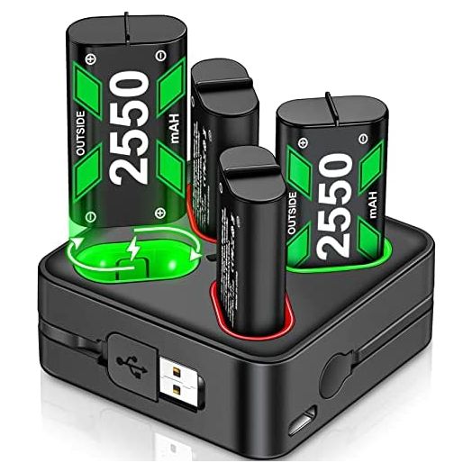Rechargeable Xbox One Controller Battery Pack Charger with 4 x2550mAh Max Capacity for Xbox Series X Battery, Xbox One Charging Accessories Kit for Xbox One Series X/S/Xbox One/X/S/Elite Controllers