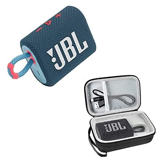JBL Go 3 Portable Waterproof Wireless Bluetooth Speaker Bundle with Premium Carry Case (Blue Pink)