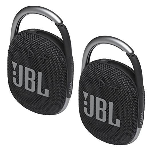 JBL 2 Pack Clip 4 Waterproof Wireless Audio Bluetooth Speaker Bundle (Black)
