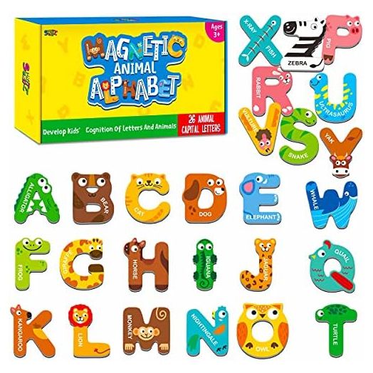 Large Size Magnetic Letters, Cute Animal Alphabet ABC Magnets for Fridge Colorful Uppercase Animals Toys Set Educational Spelling Learning Games for Kids, Toddlers 3 4 5 Years Old
