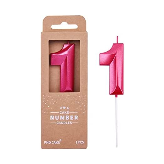 PHD CAKE 2.76 Inch Diamond Red 1 Number Birthday Candles, Party Celebration