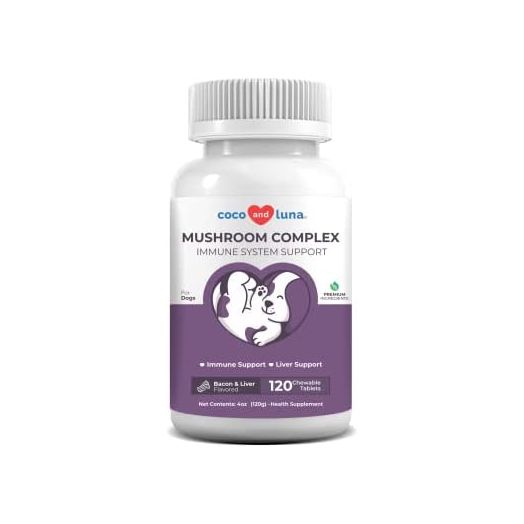 Mushroom Complex for Dogs - Turkey Tail Mushroom for Dogs - Immune Support, Joint Support, Digestive Support and Liver Support with Milk Thistle - Dog Mushroom Supplement -120 Chewable Tablets