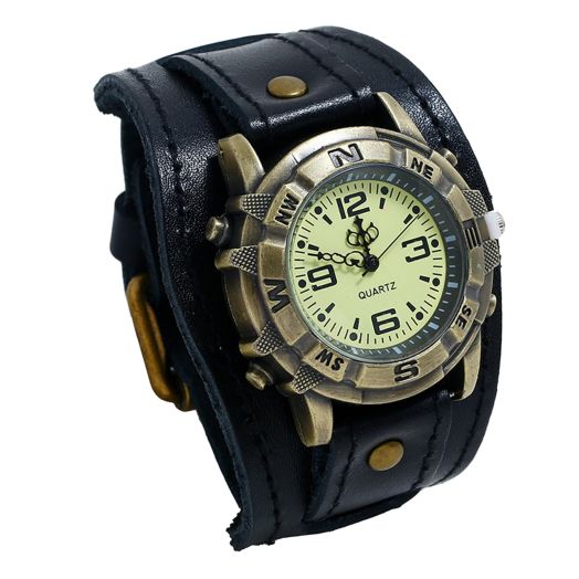 Udebohe Mens Watches Leather Analog Quartz: Retro Punk Genuine Digital Wrist Watches - Elegant Watches Wide Leather Fashion Cuff Gift for Men Boyfriend Father Husband(Black)