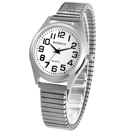 Womens Mens Watches Analog Quartz: Easy Reader Alloy Digital Wrist Watches - Stretch Band Watches with Stainless Steel Watchband Gifts for Boyfriend Grilfriend Mother Father Husband Wife(MenSilver)