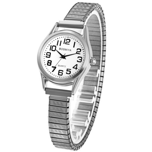 Womens Mens Watches Analog Quartz: Easy Reader Alloy Digital Wrist Watches - Stretch Band Watches with Stainless Steel Watchband Gifts for Boyfriend Grilfriend Mother Father Husband Wife(Silver2)
