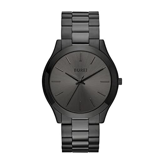 BUREI Fashion Minimalist Business Men's Wrist Watches Stainless Steel Waterproof Quartz Watch for Man (All Black)