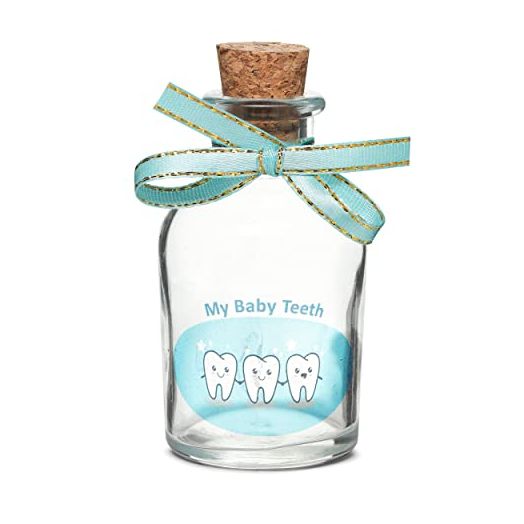 Baby Teeth Keepsake Tooth Fairy Glass Holder for Boy Girl | Birthday Gift and Baby Shower Blue