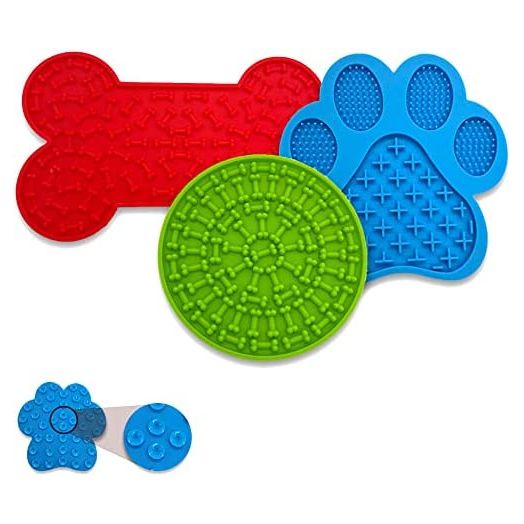 ECOUR Licking mat for Dogs & Cats 3 Pack, Dog Slow Feeder, Lick mat for Dogs with Suction Cups, Perfect for Yogurt Peanut Butter Treat, Boredom Anxiety Reducer, Dog Fun Puzzle Toys
