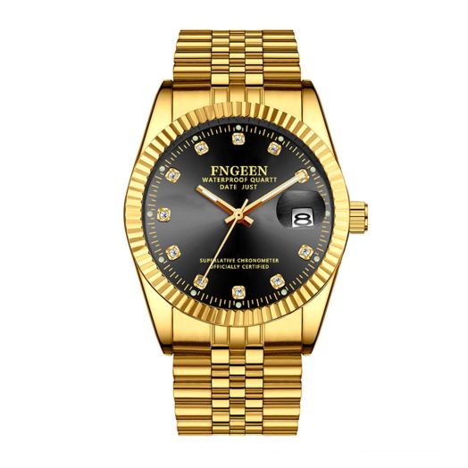 Ibohevo Men Crystals Luminous Watch: Unisex Japanese Quartz Movement Women Waterproof Gold Stainless Steel Strap Business Watches Analog Rhinestone Reloj