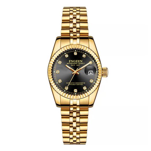 Ibohevo Women Crystals Luminous Watch: Unisex Japanese Quartz Movement Men Waterproof Gold Stainless Steel Strap Business Watches Analog Rhinestone Reloj