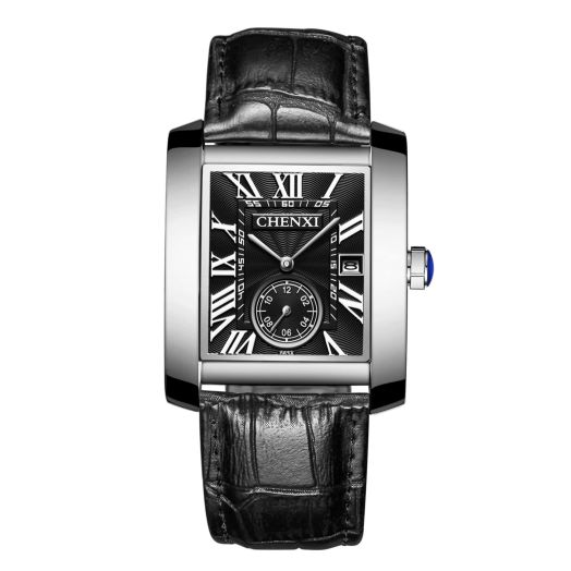 Ibohevo Leather Square Tank Watch: Men Black Rectangular Face Waterproof Vintage 1950s Analog Watches Classic Roman Numeral Calendar Wrist Watch