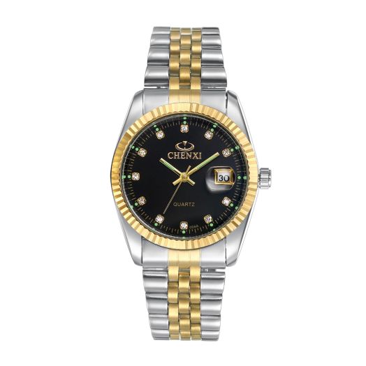 Ibohevo Japanese Quartz Wrist Watch:Men Waterproof Rhinestones Luminous Calendar Copper Dial Stainless Steel Strap Analog Watches
