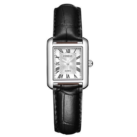 Ibohevo Leather Band Square Watches: Men Women Black Analogue Rectangular Quartz Wristwatch Couple Watch Roman Numerals Christmas Gift Tank Watch