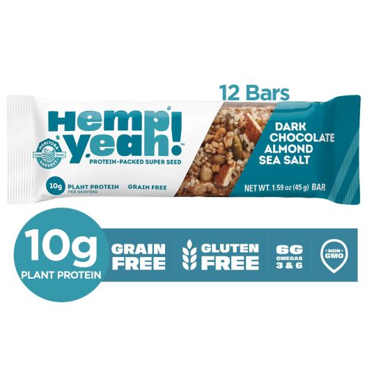 Manitoba Harvest Hemp Yeah! Bar, Dark Chocolate Almond Sea Salt, 12 Ct
