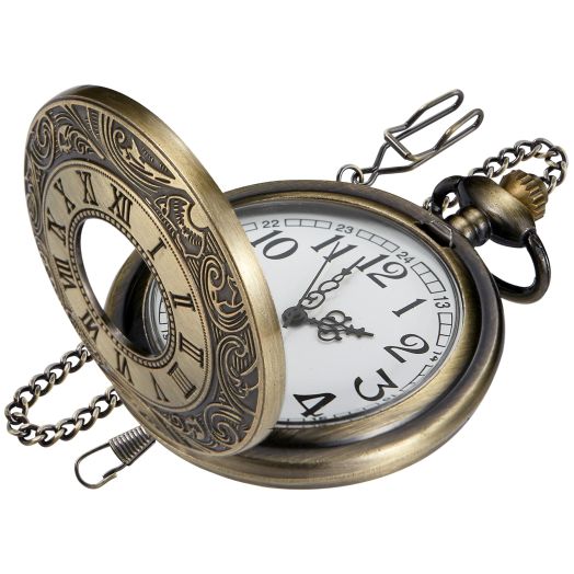 Bronze Hollowed Out Roman Covered Quartz Pocket Watch for Men, Arabic Numerals White Dial Pocket Watches with Chain for Men-Bronze
