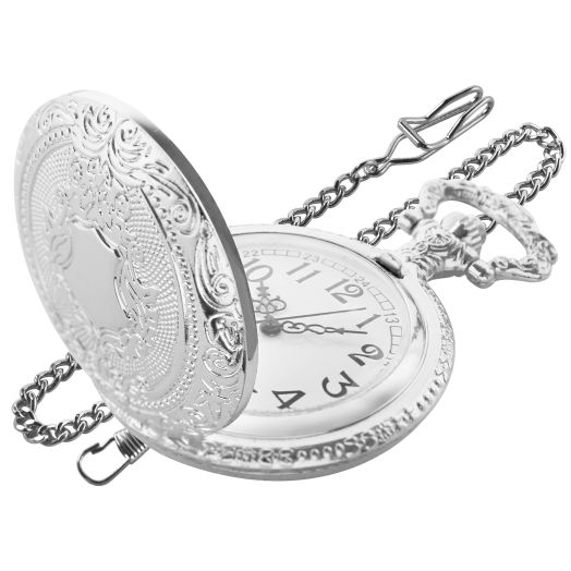 Silvery Shield Quartz Pocket Watch Quartz Movement,Quartz Pocket Watches Arabic Numeral Digital Scale with Chain Clip for Men